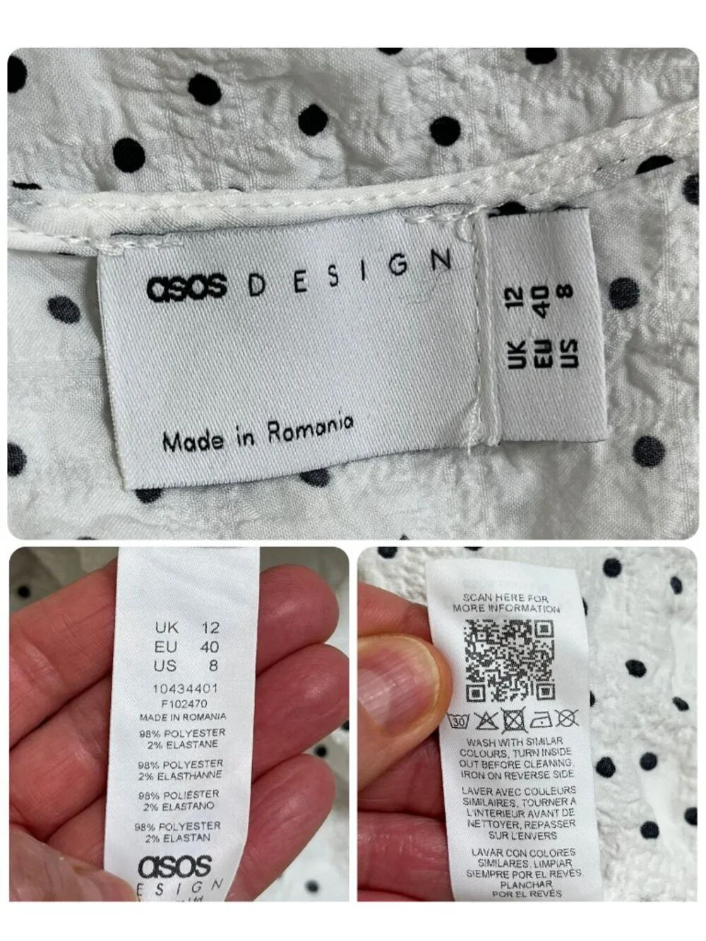 ASOS White Black Polka Dot Tiered Midi Dress Size US 8 UK 12